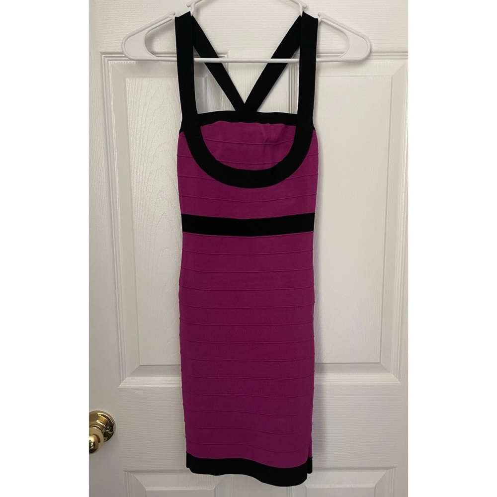Bebe purple and black bandage dress